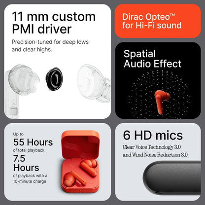 CMF Buds 2 Wireless Earbuds, 2025New Bluetooth Headphones with 48dB Hybrid ANC, Ultra Bass Technology Active Noise Cancellation Earphones, 55H Playtime, 6HD Mics, ChatGPT Integration Light Orange