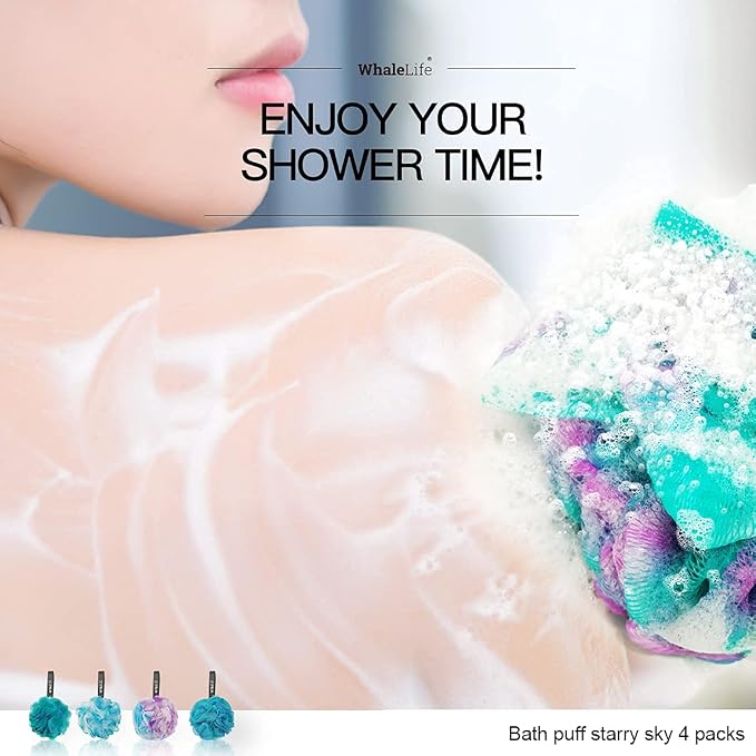 Loofah Sponge Bath Sponge for Women Men 4 Pack (Blue Conbine)