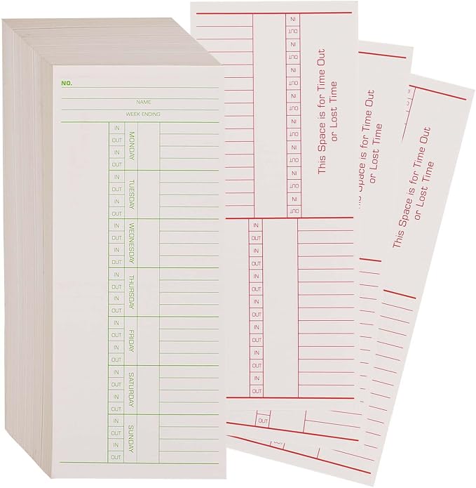 1000PCS Time Cards for Employees Weekly, 2 Sided Time Sheets, 3-3/8" x 8-1/4", Green/Red