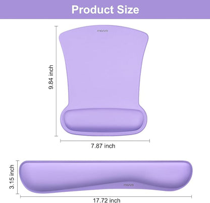 MOSISO Wrist Rest Support for Mouse Pad & Keyboard Set, Ergonomic Mousepad Non-Slip Base Home/Office Pain Relief & Easy Typing Cushion with Neoprene Cloth & Raised Memory Foam, Light Purple