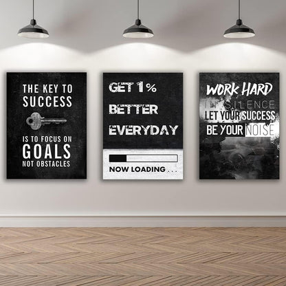 Yetaryy Motivational Poster Inspirational Wall Art 3 Pieces Canvas Painting Lion Artwork for Living Room Office Modern Home Decor Prints Pictures Wall Decor Framed Ready to Hang [48''Wx 24''H]