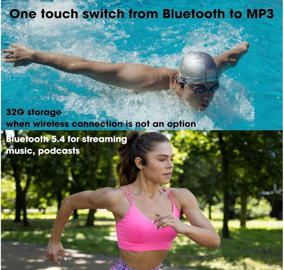 Versa Mini Open-Ear Swimming Headphones Bluetooth Bone Conduction Headphones, 32GB MP3 Player, IP68 Waterproof, Secure Fit for Workouts, Running, Swimming, Cycling, Gym, Built-in Microphone