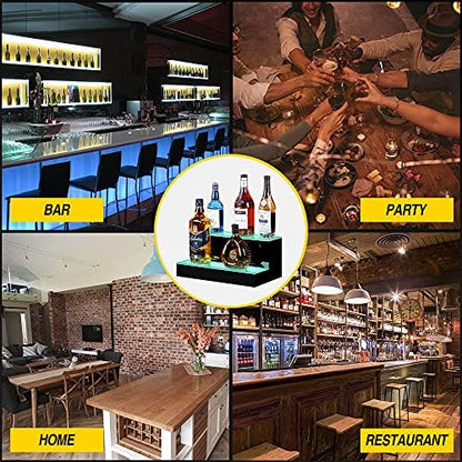 MESAlLUP Acrylic 16 Inch 2 Tier LED Liquor Bottle Display Shelf, Lighted Bar Shelves with APP or Remote Control, Mulit Color Lighting for Home Mini Bars Decor, Restaurants & Party Use
