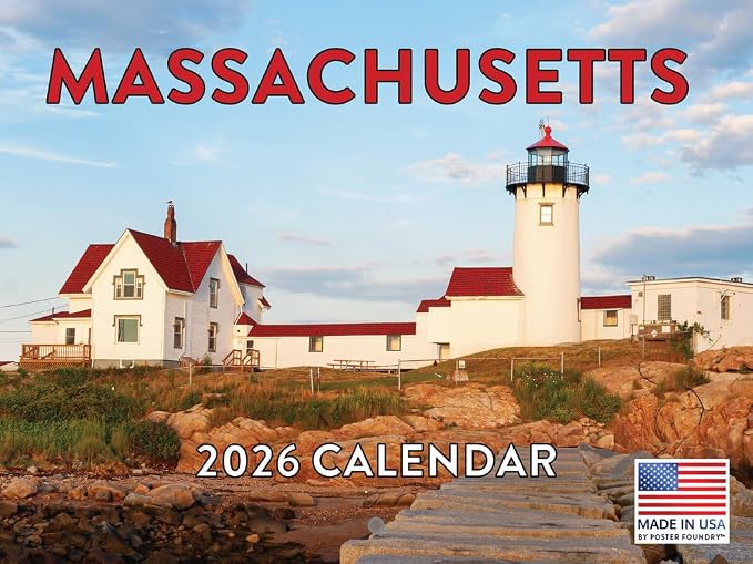 Massachusetts Calendar 2026 Wall 12 Month Monthly MA Scenic Souvenirs Themed Gifts | American Made In The USA