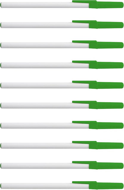 DISCOUNT PROMOS Value Stick Pens Set of 10, Bulk Pack - Black Ink, Great for Office, School, Business, Tradeshows, Events - Green