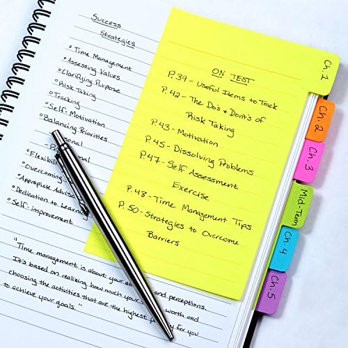 Redi-Tag Divider Sticky Notes, Tabbed Self-Stick Lined Notepads, 720 Ruled Notes, 4" x 6", 12 Books Per Pack, Assorted Colors (B29512)