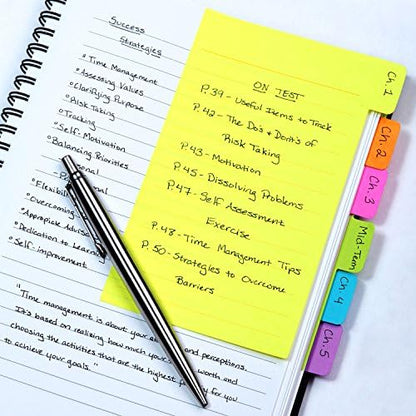 Redi-Tag Divider Sticky Notes, Tabbed Self-Stick Lined Notepads, 720 Ruled Notes, 4" x 6", 12 Books Per Pack, Assorted Colors (B29512)