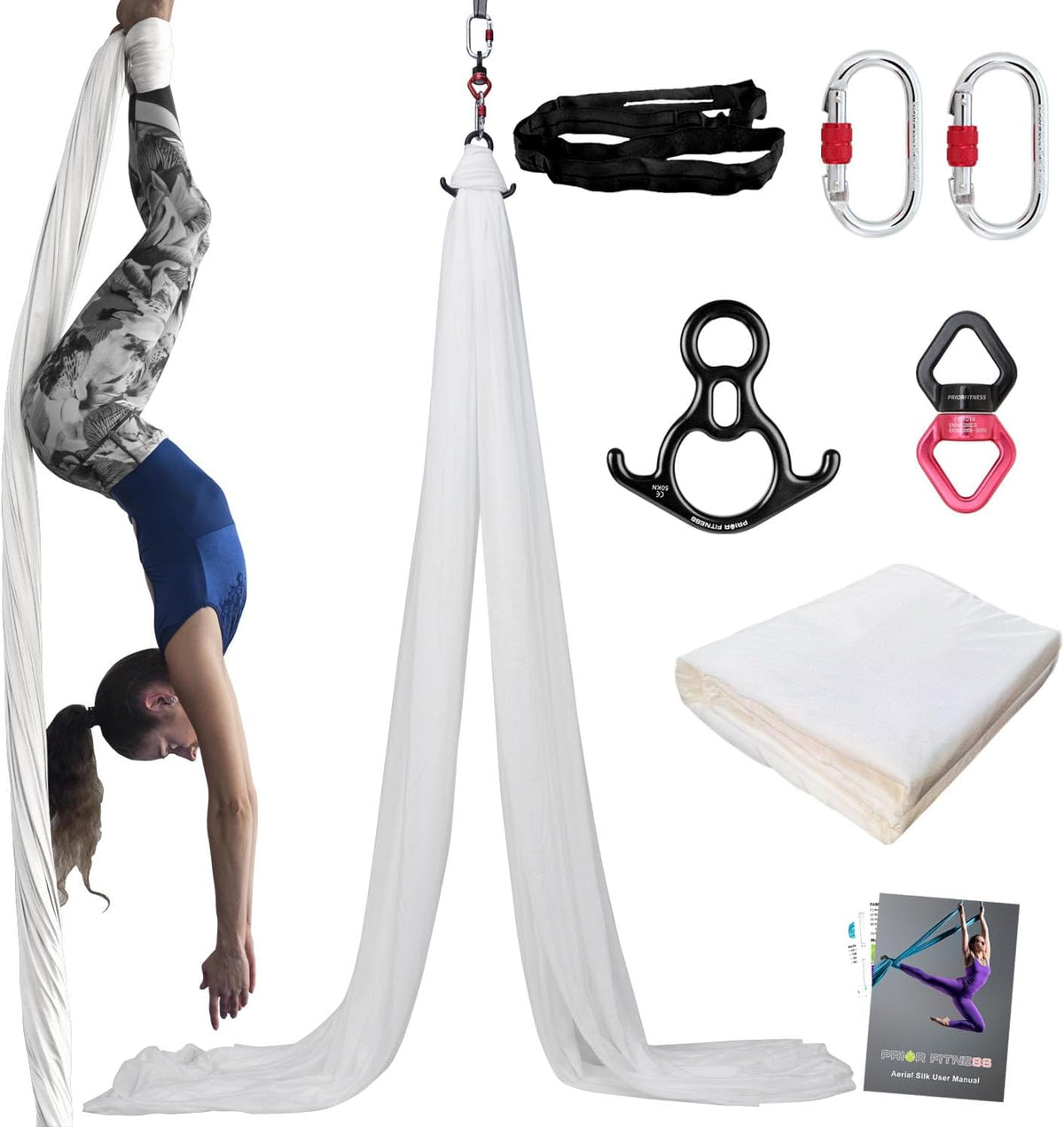 PRIOR FITNESS Aerial Silks Kit Colorful 9/15/20 Yards 40D Nylon Fabric Hammock Set With Hardware & Guide for All Levels Of Aerial Yoga Practice and Acrobatic Flying For Adults Aerial silk
