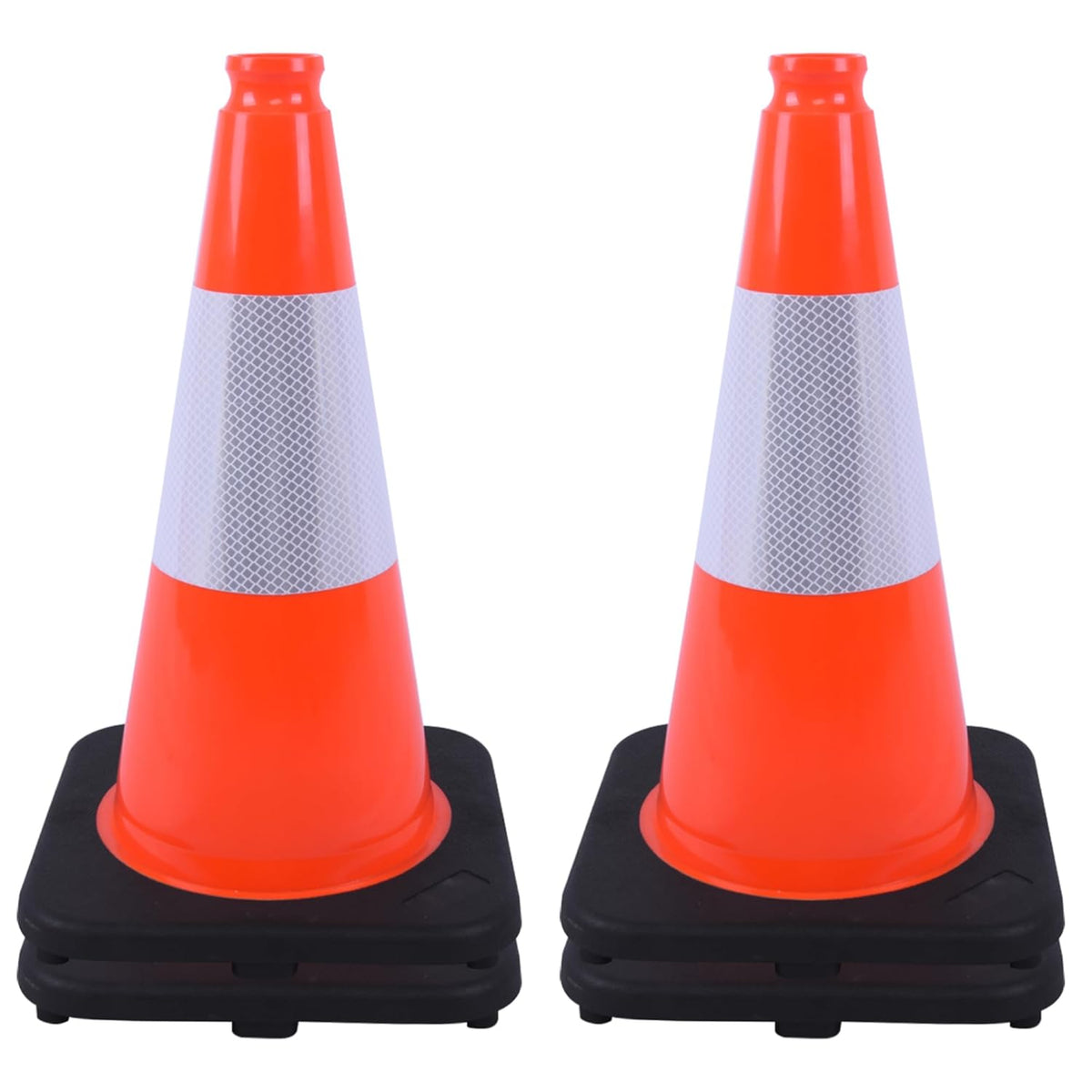 OrangeStar 4-Pack 18" Traffic Cones with Weighted Rubber Base, 6" Reflective Collar, Orange Safety Cones for Parking Lot, Road Construction, Warehouse, Highway, Weatherproof PVC