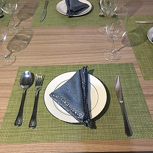WAZAIGUR Placemats Crisscross Woven Vinyl Place Mats Set of 6 Green&Yellow