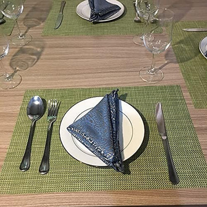 WAZAIGUR Placemats Crisscross Woven Vinyl Place Mats Set of 6 Green&Yellow
