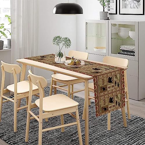 Vintage Rustic Cabin Bear Table Runner,Cottage Country Style Pine Tree Elk Wildlife Dinner Runner for Home Kitchen Dining Table Decoration 13"x70"