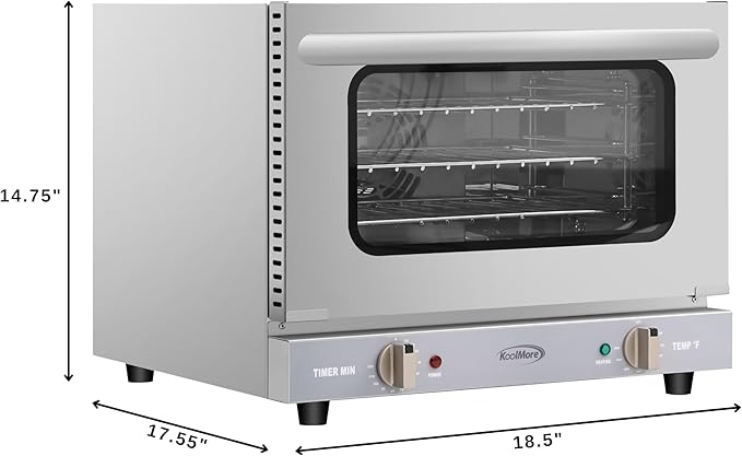 KoolMore 19 in. Countertop Convection Oven for Quarter-Size Pans with 3 Racks 1440W of Power in Stainless-Steel, 0.8 cu. ft. ETL Listed (KM-CTCO-08)