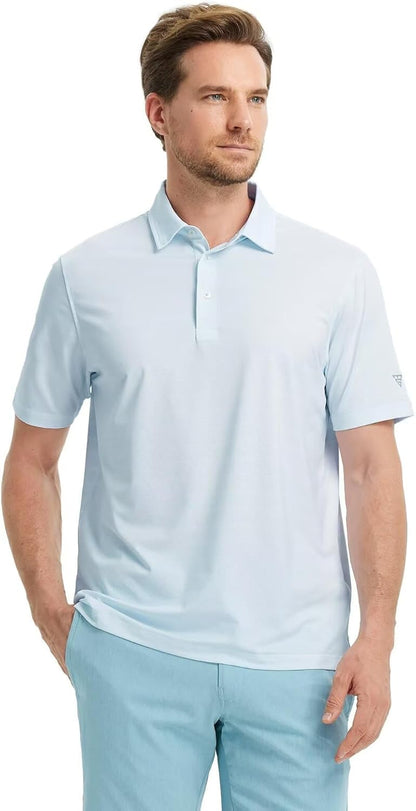 M MAELREG Golf Shirts for Men Short Sleeve Dry Fit Casual Striped Performance Moisture Wicking Collared Mens Polo Shirts