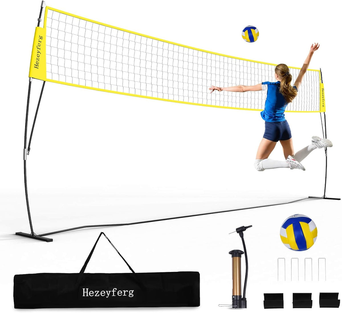 20FT/12FT Freestanding Volleyball Training Net, 5 Height Adjustable Portable Volleyball Net System, Quick Setup Practice Set for Indoor or Outdoor Use