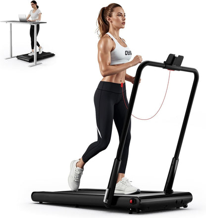 GYMAX Walking Pad Treadmill, 3HP Under Desk Treadmills with 340LBS Capacity, LED Display, Remote & APP Control, 3 in 1 Portable Compact Running Jogging Machine for Home Office Gym Exercise