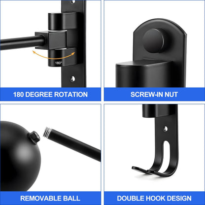 aiGear Motorcycle Helmet Holder, 180°Rotatable Motorcycle Helmet Rack with Double Hooks, Space Aluminum Motorcycle Helmet Holder Wall Mount for Motorcycle Bike Coats, Baseballs, Rugby Helmet (2 Pack)