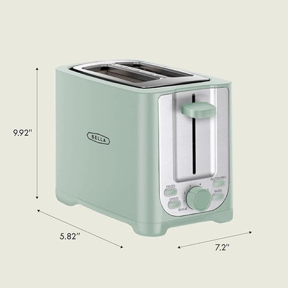 BELLA 2 Slice Toaster with Auto Shut Off - Extra Wide Slots & Removable Crumb Tray and Cancel, Defrost & Reheat Function - Toast Bread, Bagel & Waffle, Sage