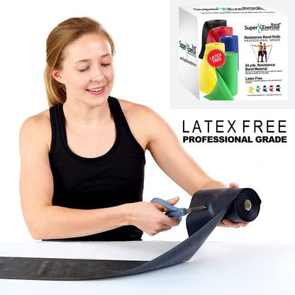 Resistance Band for Working Out - 8,16,24 Yard Resistance Bands Bulk Rolls - 10 Strengths in Light Medium and Heavy Exercise Bands - Latex Free Workout Bands Including iPhone App and e-Book