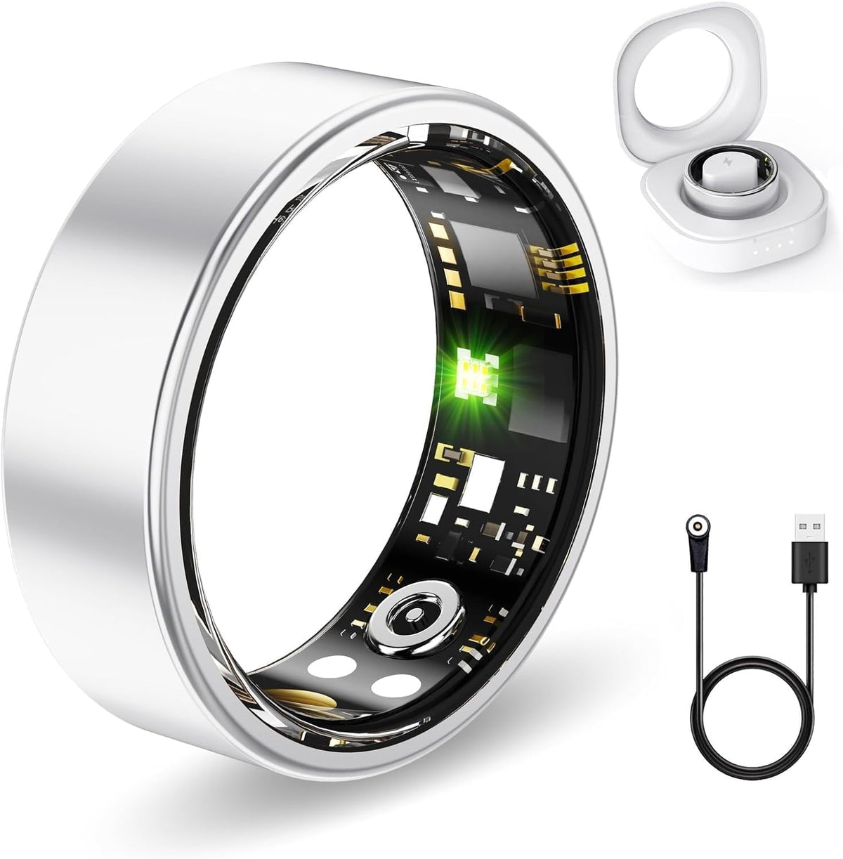 Smart Health Rings for Women Men, Fitness Tracker with Heart Rate, Blood Oxygen, HRV, Sleep Tracker, Step Tracker, No Subscription Fee, IP68 Waterproof Smart Ring for iphone & Android (Silver 12#)