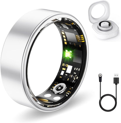 Smart Health Rings for Women Men, Fitness Tracker with Heart Rate, Blood Oxygen, HRV, Sleep Tracker, Step Tracker, No Subscription Fee, IP68 Waterproof Smart Ring for iphone & Android (Silver 12#)