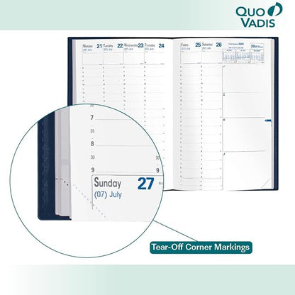 Quo Vadis 2026 Minister - Weekly/Monthly Planner - 12 Months, Jan. to Dec. - 6 1/4 x 9 3/8" - Smooth Faux Suede Texas Bamboo Green Cover- Time Management Appointment Organizer