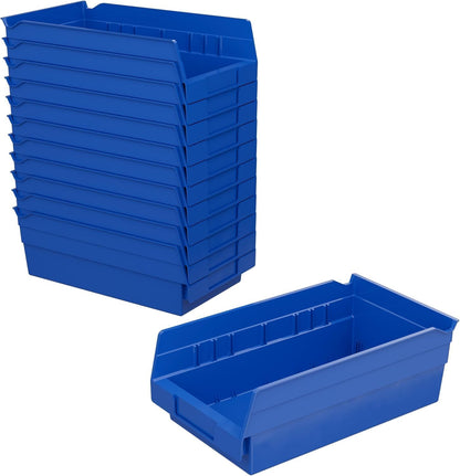 Akro-Mils 30130 Plastic Shelf Bins, Heavy Duty Storage Bins for Garage, Closet, and Drawer Organization, 12-Inch x 6-1/2-Inch x 4-Inch, Blue, 12-Pack