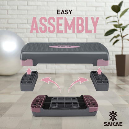 Adjustable Height Aerobic Stepper Set, Multiple Bundle Options with Dumbbells, Kettlebell, Waist Trimmer, Ankle Weights or Weighted Vest, Workout Exercise Step Platform w/Level Risers, 4 Colors