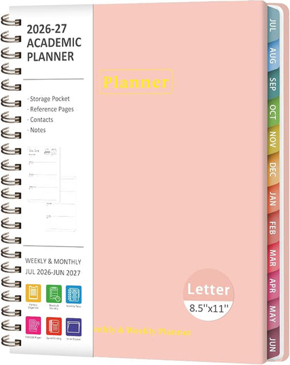 Planner 2026-2027, Academic Weekly and Monthly Calendar Planner, July 2026 - June 2027, Hardcover Spiral Agenda Book, School Supplies for Teacher Student - Letter Size(8.5" x 11")