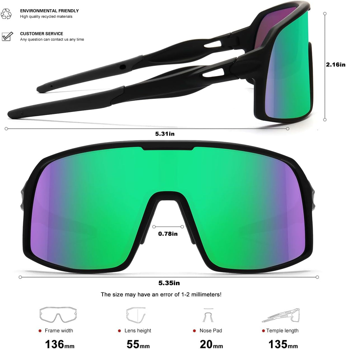 Polarized Sports Sunglasses for Men and Women Cycling Glasses UV Protection Goggles for Mountain Bike Running Fishing