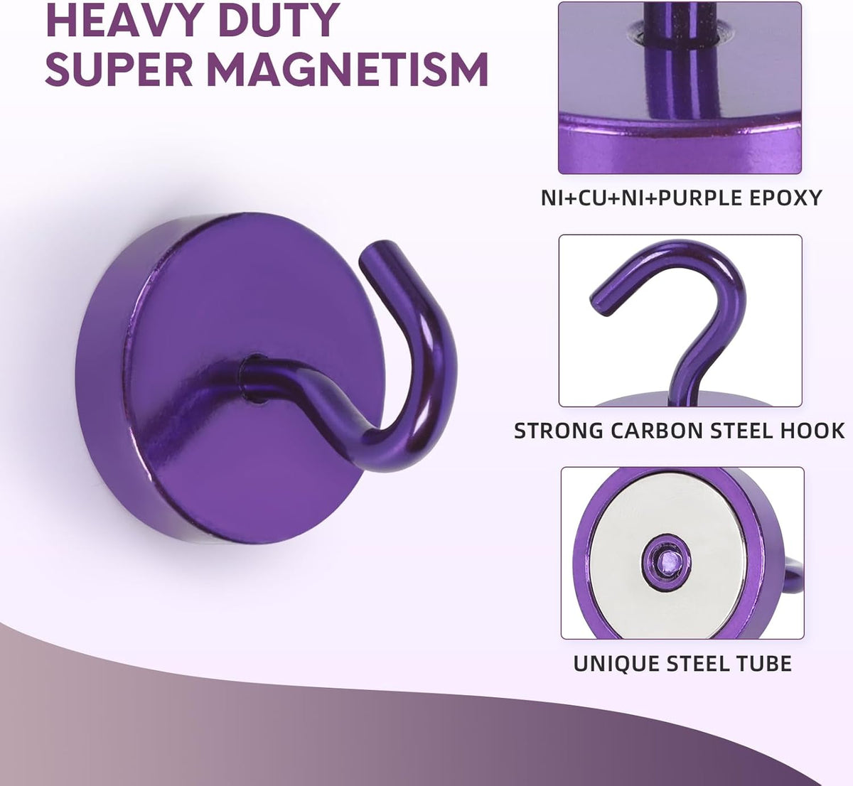 Neosmuk Magnetic Hooks, Cruise Ship Essentials, 80lb+ Heavy Duty Magnetic Hooks for Cruise Cabins, Refrigerator, Grill, Hanging, and Travel | Extra Strong Must-Haves Magnet Hook,Purple