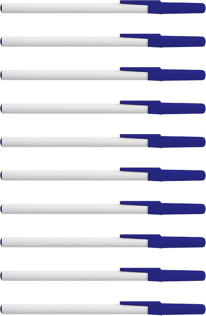 DISCOUNT PROMOS Value Stick Pens Set of 10, Bulk Pack - Black Ink, Great for Office, School, Business, Tradeshows, Events - Blue