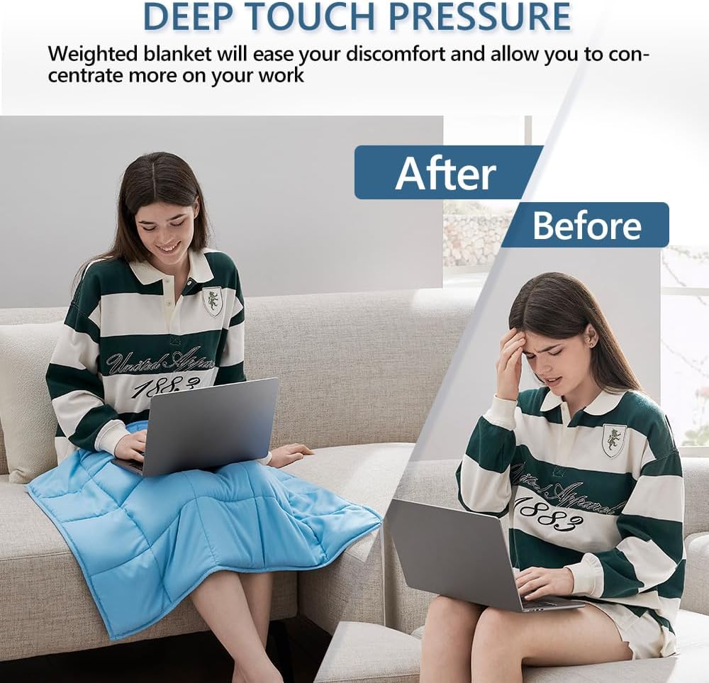 L'AGRATY Weighted Lap Pad 7lb: Small Weighted Blanket for Adults - Cooling Portable Travel Blanket for Relaxation Sleeping - Washable All-Season (29" x 24")