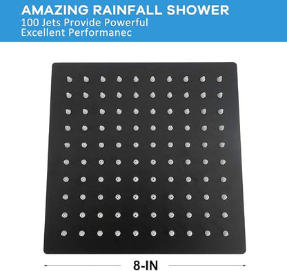 NearMoon Rain Shower Head, High Flow Stainless Steel Square Rainfall Shower, High Pressure Design, Awesome Shower Experience Even At Low Water Flow (8 Inch, Matte Black)