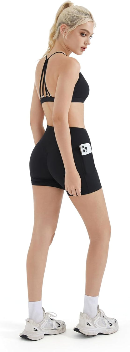 SUUKSESS Workout Sets for Women Padded Open Back Strappy Gym Set Criss Cross Yoga Sets 2 Pieces