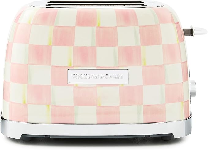 MACKENZIE-CHILDS 2-Slice Toaster, Decorative Toaster for Kitchen, Pink-and-White Rosy Check