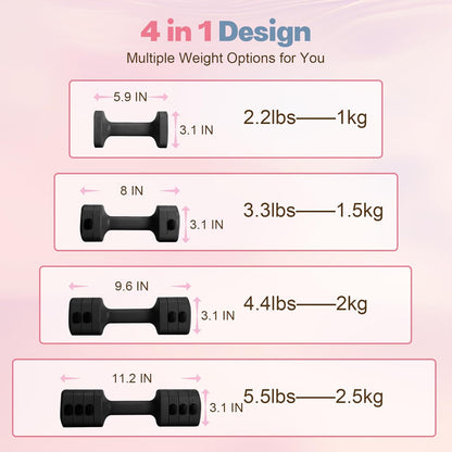 Adjustable Dumbbell Set of 2, 4 in 1 Free Weights Dumbbells Set for Women with Fast Adjustment, Each 2lb 3lb 4lb 5lb Hand Weights Set for Home Gym & Outdoor Exercise Training