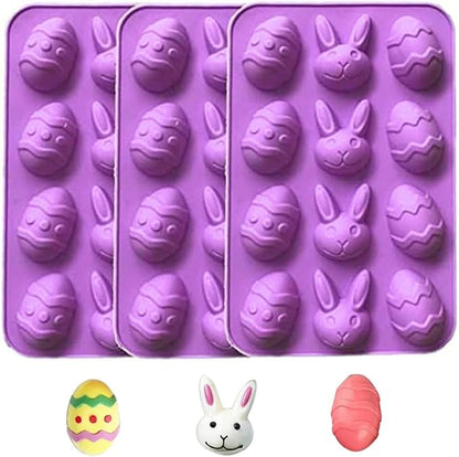 12 Cavities Chocolate Candy Molds -Silicone Easter Egg Fondant Mold for Cake Decorate Easter Day Party Supplies Set of 3