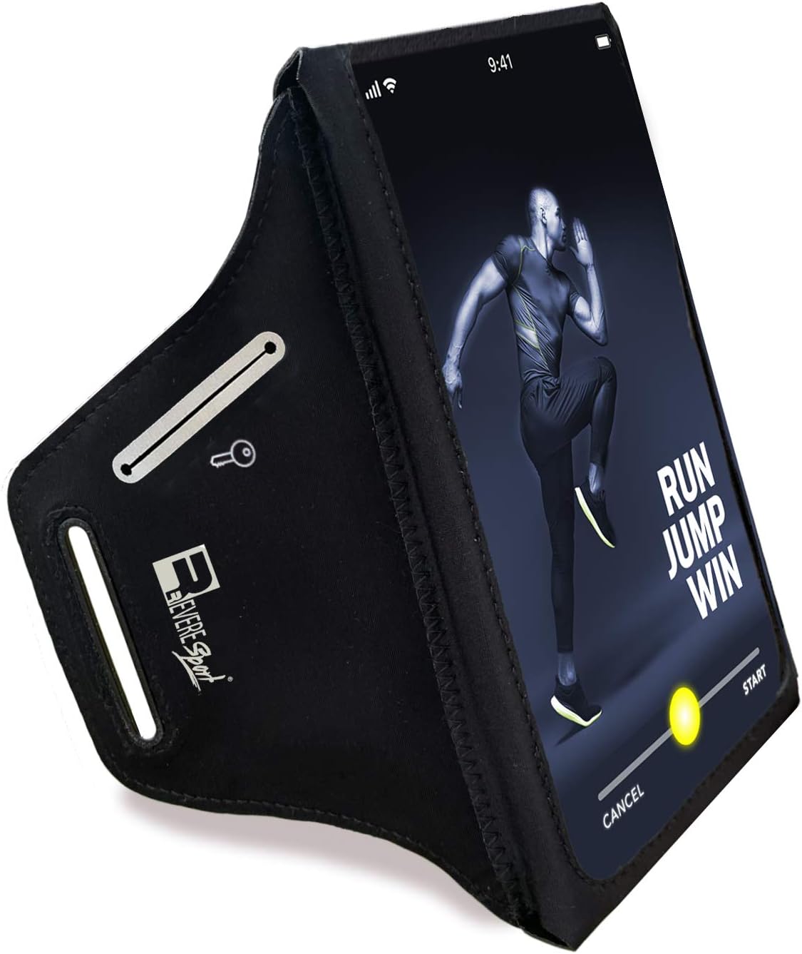 RevereSport Waterproof Running Armband for Phone with Case On (Otterbox, Lifeproof). Sports Phone Holder Compatible iPhone 17/16/15/14/13/12/11/SE Samsung S25/S24/S23/S22/S21/S20 (Medium)