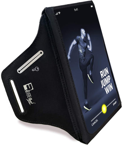 RevereSport Waterproof Running Armband for Phone with Case On (Otterbox, Lifeproof). Sports Phone Holder Compatible iPhone 17/16/15/14/13/12/11/SE Samsung S25/S24/S23/S22/S21/S20 (Medium)