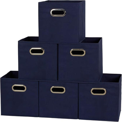 Household Essentials 81-1 Foldable Fabric Storage Bins | Set of 6 Cubby Cubes with Handles | Navy Blue, 6 lbs (Pack of 6)