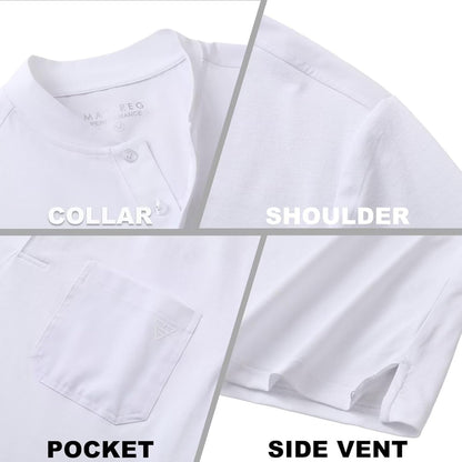 M MAELREG Collarless Golf Shirts for Men Dry Fit Moisture Wicking Performance Solid Casual Mens Henley Shirts Short Sleeve