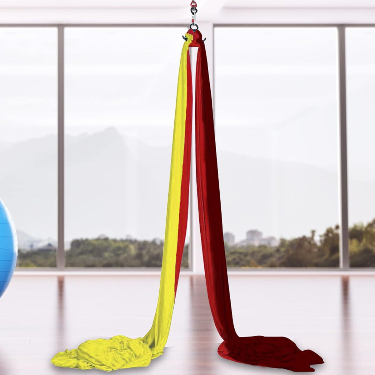 Aerial Yoga Hammock L:5M W:2.8M 5.5 Yards Aerial Pilates Silk Yoga Swing Set with 2000 Ibs Load Include Daisy Chain, Pose Guide