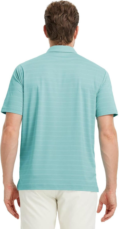 M MAELREG Golf Shirts for Men Short Sleeve Dry Fit Casual Striped Performance Moisture Wicking Collared Mens Polo Shirts