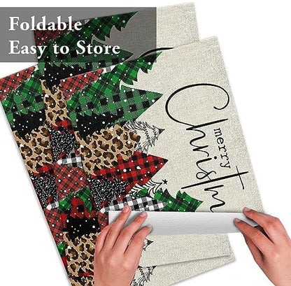 Merry Christmas Placemats Set of 6, Buffalo Plaid Xmas Tree Winter Forest Farmhouse Heat Resistant Washable Table Place Mat Red Green Table Linens Party Holiday Decor For Kitchen Dining Outdoor Indoor