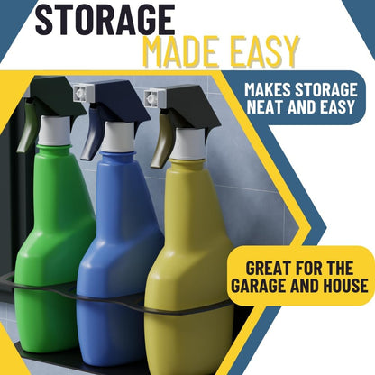 Koova Spray Bottle Holder Heavy Duty- Wall Mount Storage Rack for 3 Spray Bottles, Utility Shelf with Included Hardware - Made in USA, Sturdy Metal Organizer for Efficient Kitchen and Garage Storage