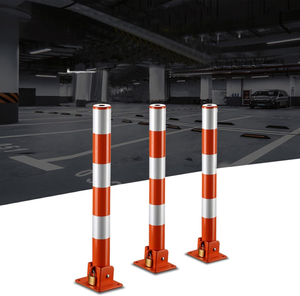 Steel Safety Bollard Post, Traffic Safety Bollard, Lockable Parking Pole, Foldable Parking Barrier, for Home, Garage