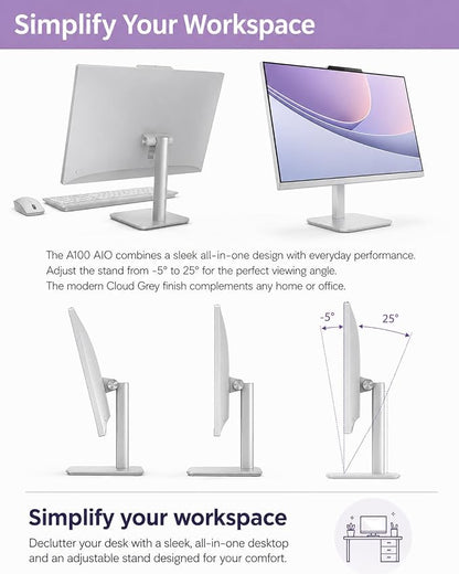 Lenovo 24" All-in-One Desktop Computer, Intel N100 Processor, 16GB RAM, 1TB SSD, FHD Display, Space-Saving Design for Home, Office &Business, Wi-Fi 6, HDMI Out, Windows 11, Wireless Keyboard & Mouse