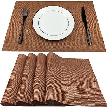 WAZAIGUR Placemats Crisscross Woven Vinyl Place Mats Set of 4 Rust Red