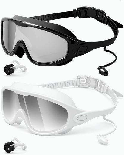 Rantizon Swim Goggles 2 Pack, Wide View Anti Fog&UV Swimming Goggles for Audlt, No Leaking Swim Glasses for Men Women Kids